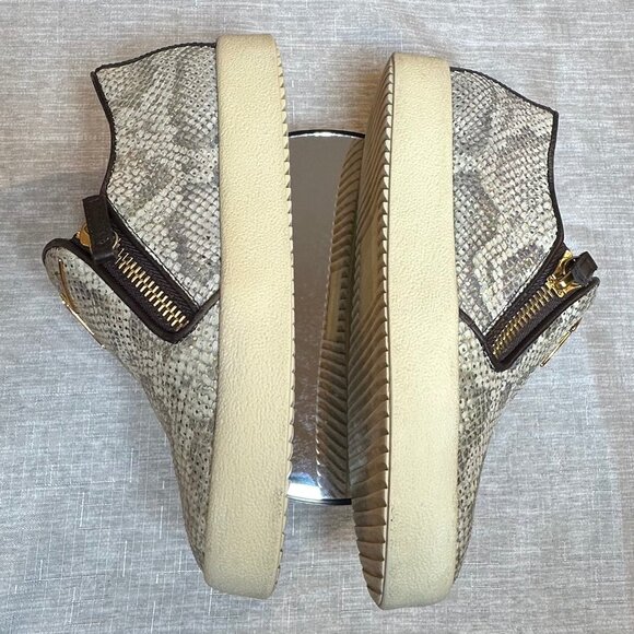 Giuseppe Zanotti Women 37.5 Python Print Low-Top Slip on Sneakers Gold Zippers - Picture 6 of 14
